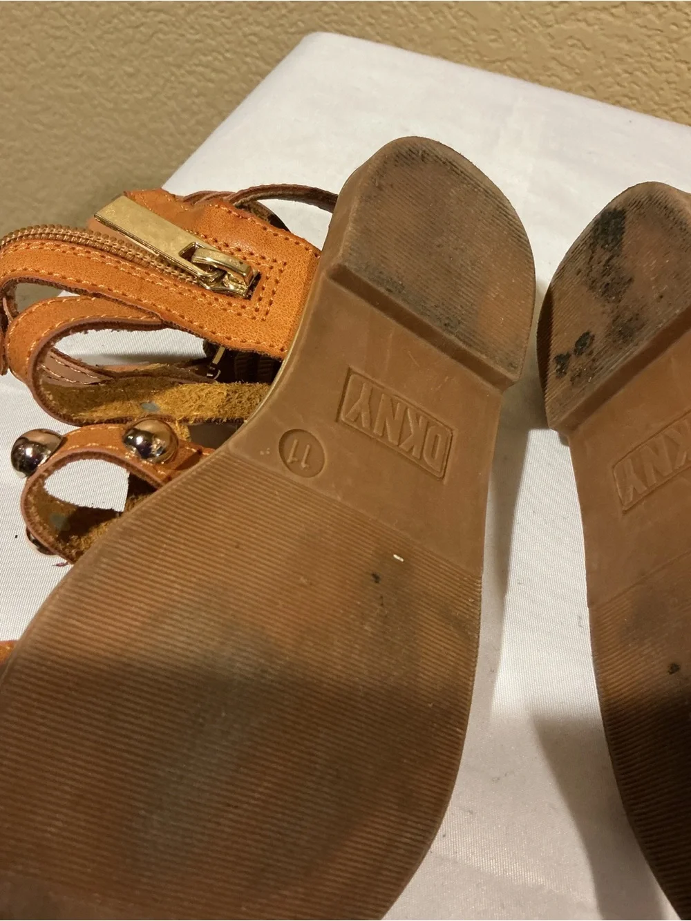 DKNY Studded Strappy Sandals in Tan/Cognac